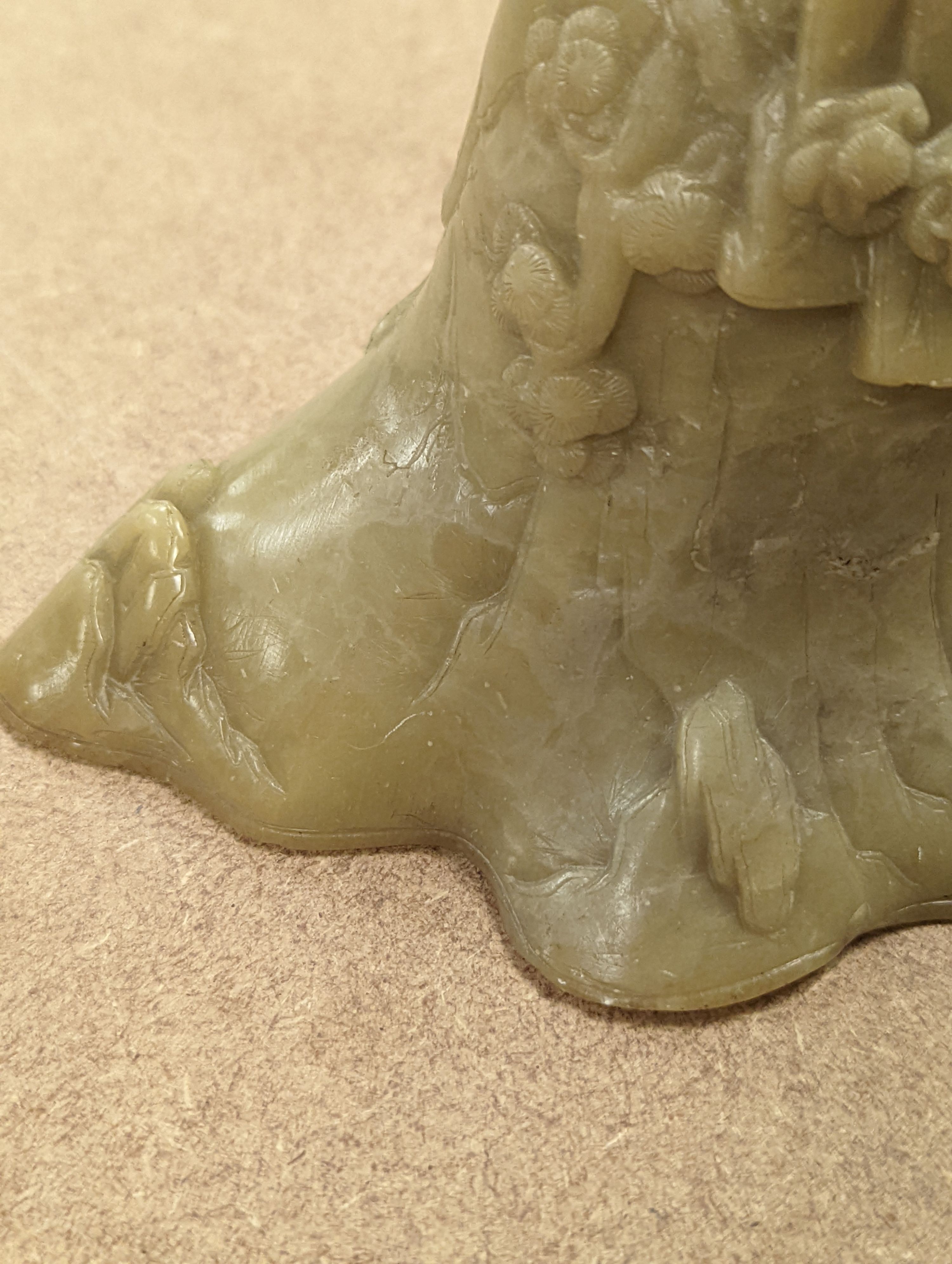 A Chinese carved soapstone libation cup, 19cm